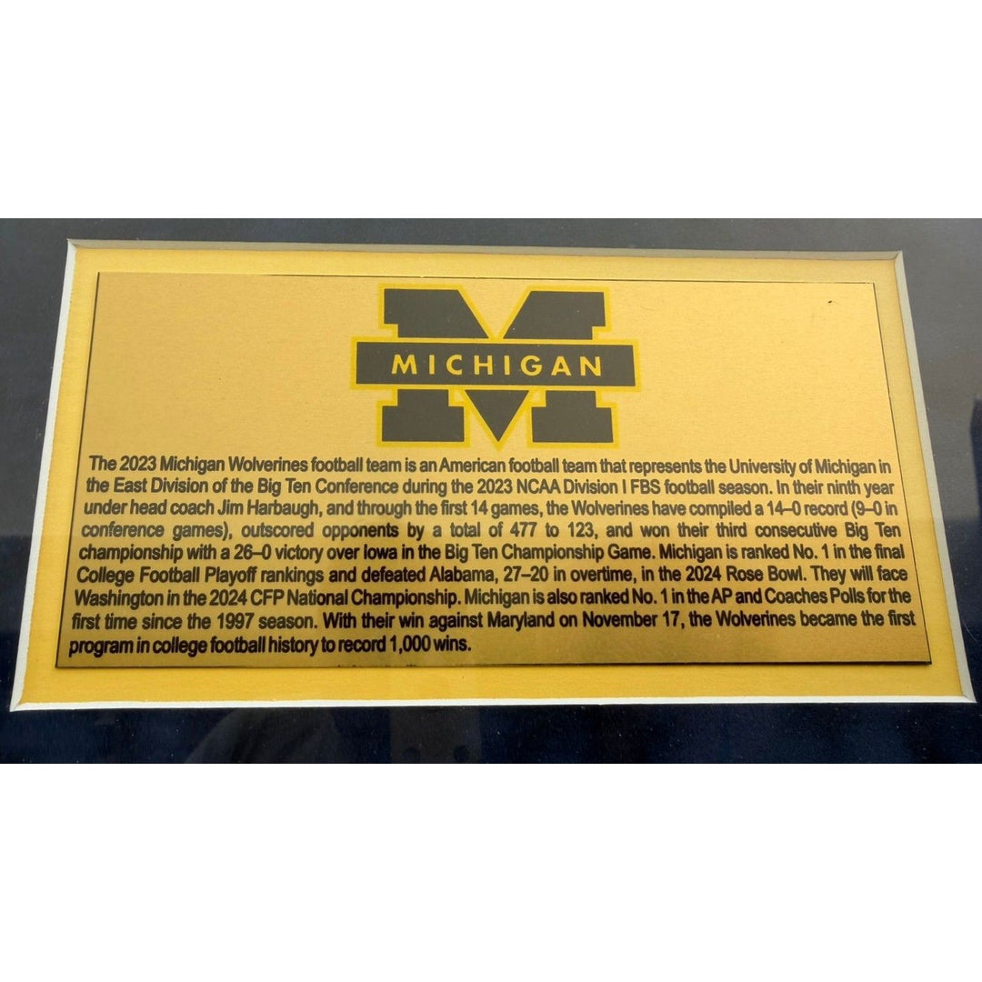 Michigan Wolverines national champions 2023 JJ McCarthy Jim Harbaugh Blake Coram Colston Loveland Mason Graham43x23 photos signed with proof.