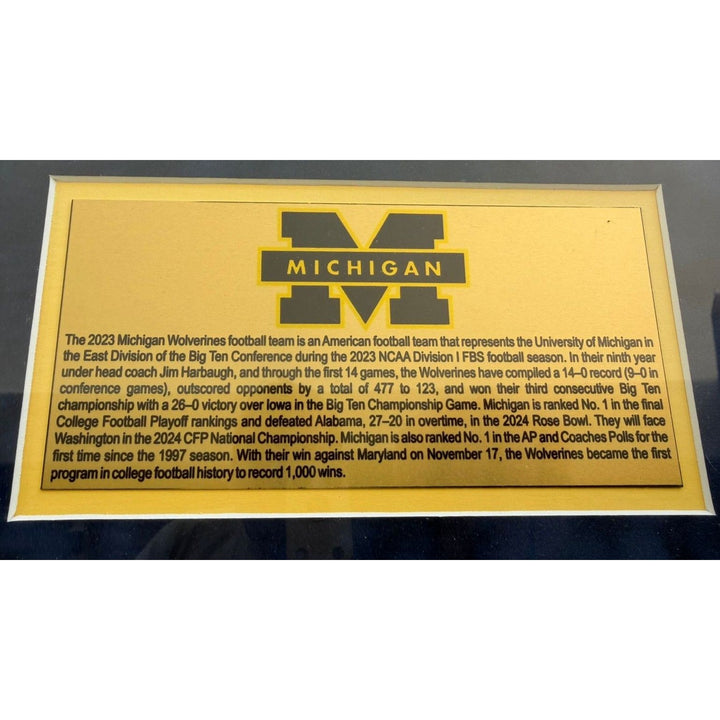 Michigan Wolverines national champions 2023 JJ McCarthy Jim Harbaugh Blake Coram Colston Loveland Mason Graham43x23 photos signed with proof.