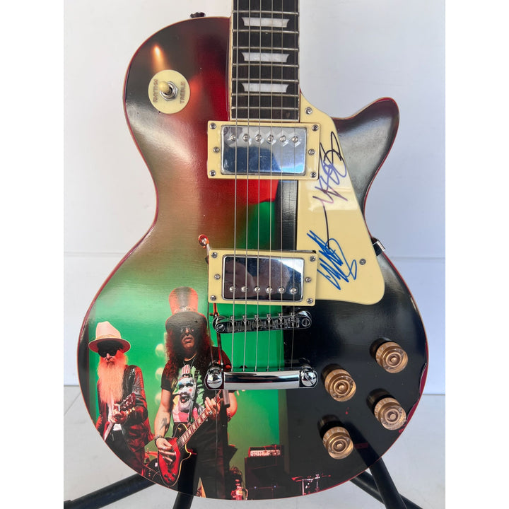 Guns N Roses Slash and Billy Gibbons ZZ Top  one of a kind les paul (full size) electric guitar signed with proof.
