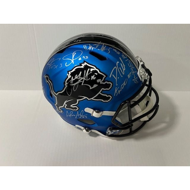 Detroit Lions 2024 Jared Goff San Brown  Aidan Hutchinson 40 members signed Deluxe full size helmet with proof