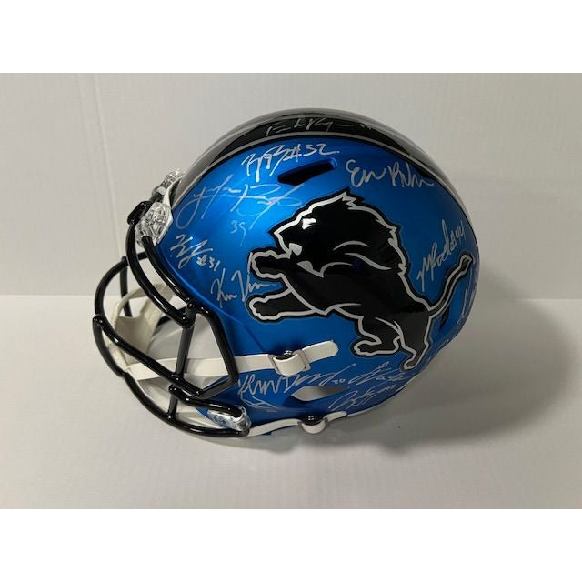 Detroit Lions 2024 Jared Goff San Brown  Aidan Hutchinson 40 members signed Deluxe full size helmet with proof