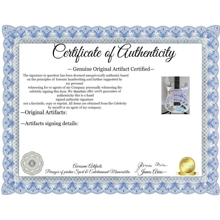 Ronnie James Dio Ozzy Osbourne Tony Iommi Bill Ward Geezer Butler Black Sabbath electric guitar signed with proof.