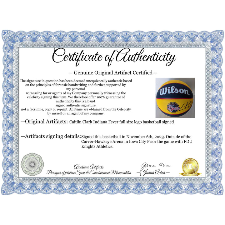 Caitlin Clark Indiana Fever full size logo basketball signed with proof