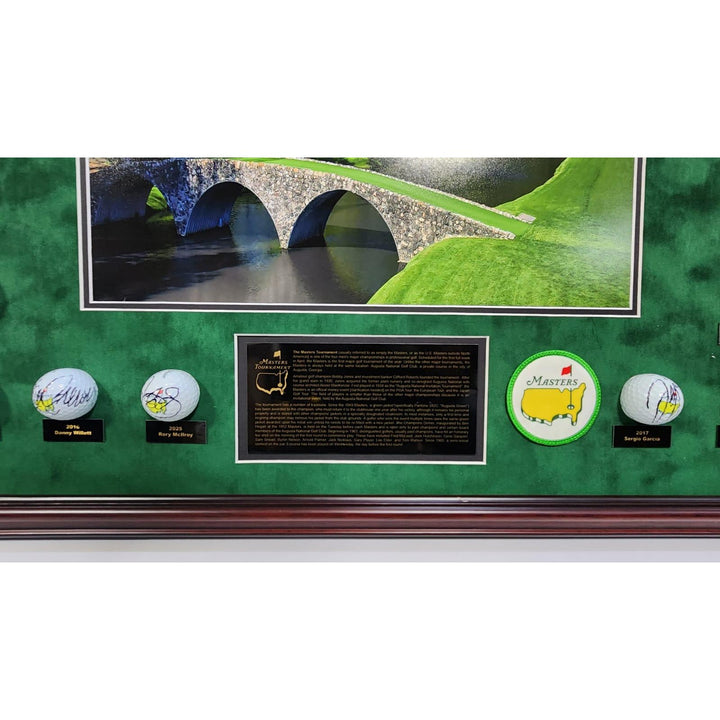 Masters Champions golf balls 45 in all Tiger Woods, Jack Nicklaus, Rory Mcllroy, Ben Hogan, Arnold Palmer 40+ framed and signed with proof