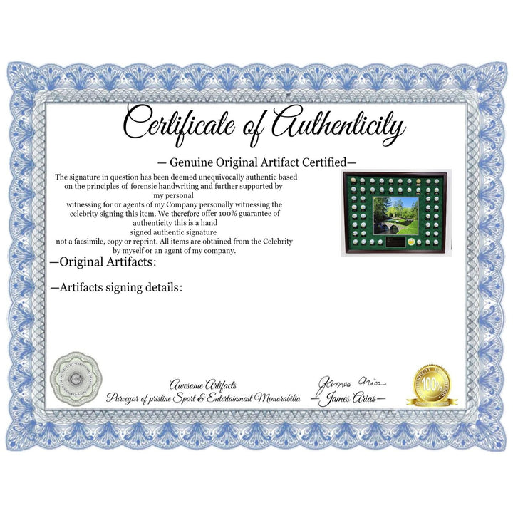 Masters Champions golf balls 45 in all Tiger Woods, Jack Nicklaus, Rory Mcllroy, Ben Hogan, Arnold Palmer 40+ framed and signed with proof