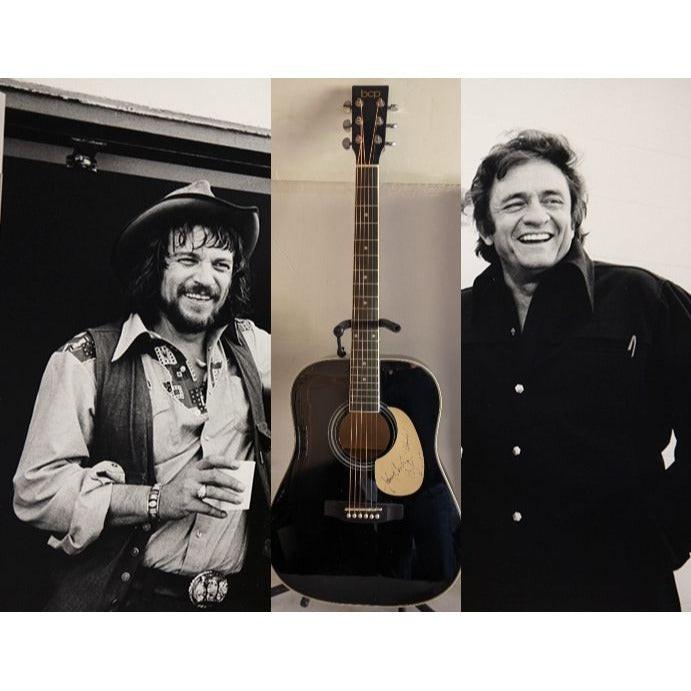Waylon Jennings and Johnny Cash 41' full size acoustic guitar signed with proof