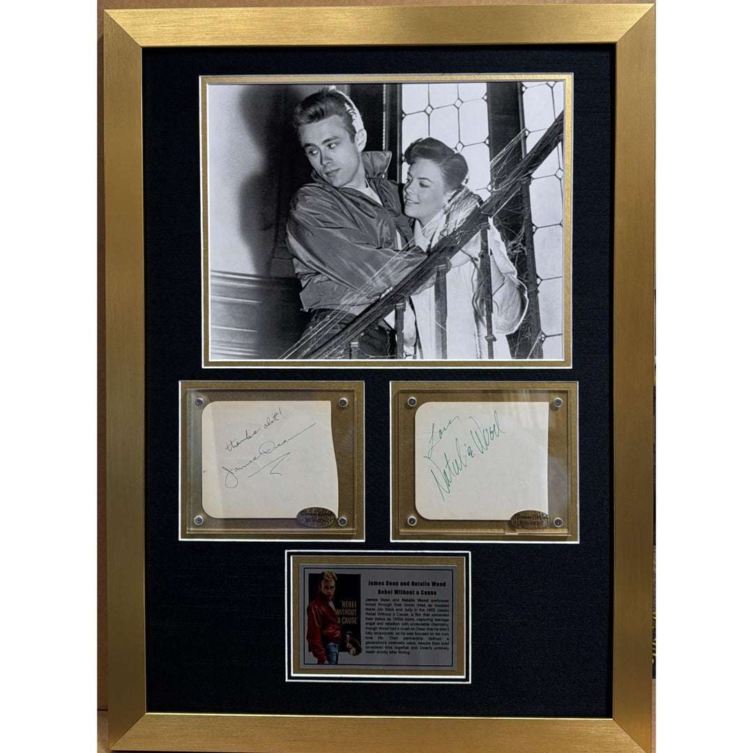 James Dean & Natalie Wood "Rebel Without A Cause" vintage autograph book pages signed with museum quality frame 2x28.