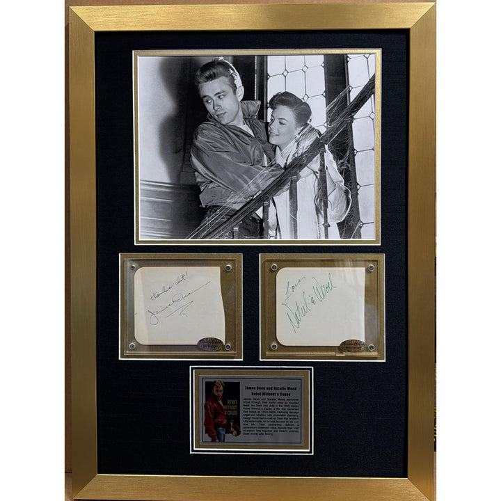 James Dean & Natalie Wood "Rebel Without A Cause" vintage autograph book pages signed with museum quality frame 2x28.