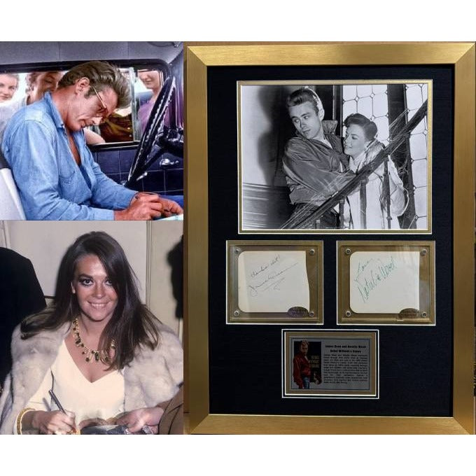 James Dean & Natalie Wood "Rebel Without A Cause" vintage autograph book pages signed with museum quality frame 2x28.