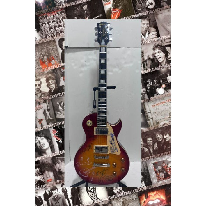 Bill Wyman, Keith Richards, Mick Jagger, Charlie Watts, Ronnie Wood Rolling Stones vintage cherry les paul full size electric guitar.