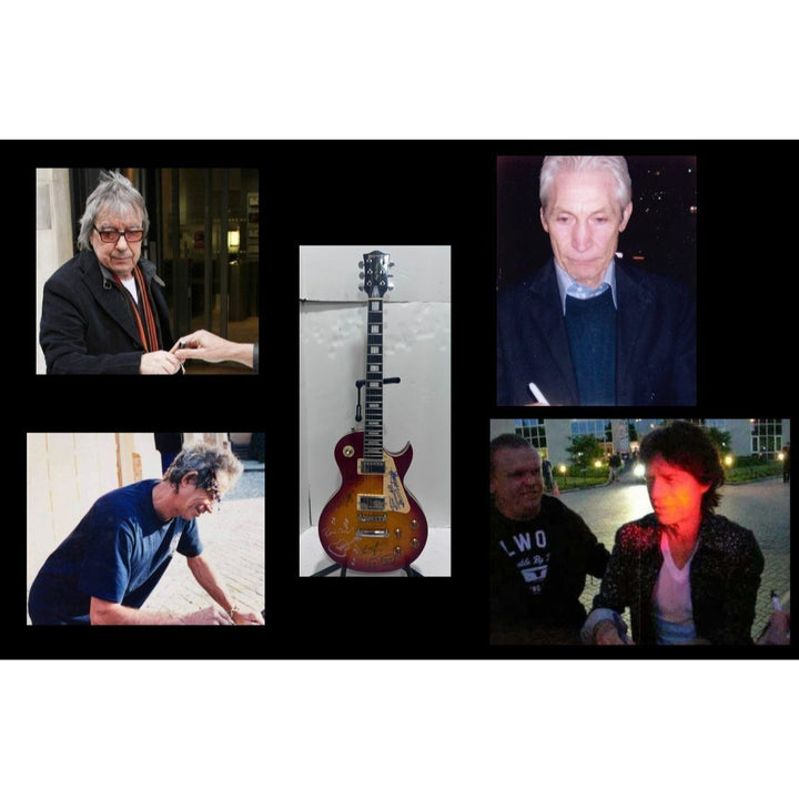 Bill Wyman, Keith Richards, Mick Jagger, Charlie Watts, Ronnie Wood Rolling Stones vintage cherry les paul full size electric guitar.