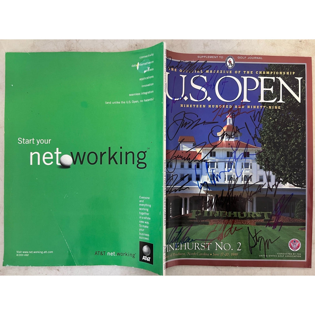 US Open 1999 program signed by 17 Former US Open champions Tiger Jack Nicklaus Payne Stewart signed with proof.