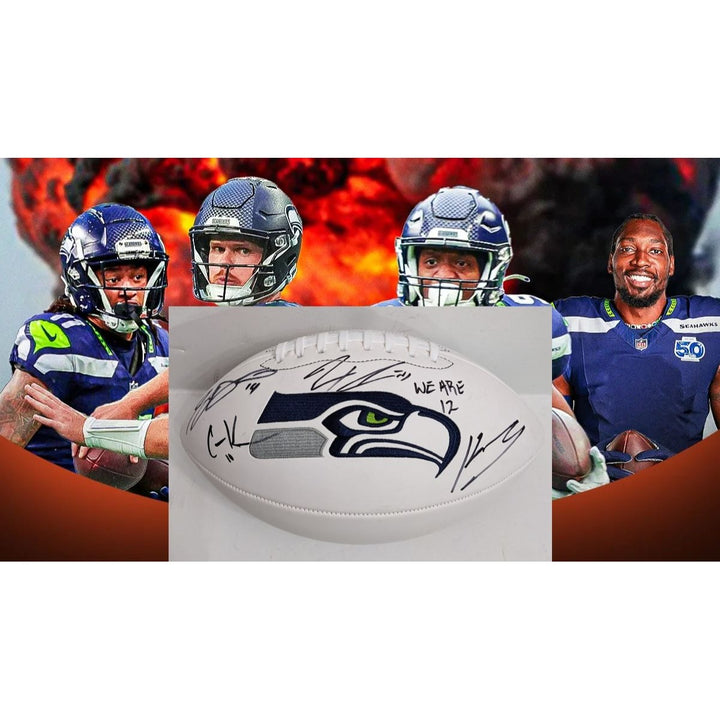 Seattle Seahawks Sam Darnold, Keneth Walker, Cooper Kupp & Jackson Smith Njigba full size signed football with proof