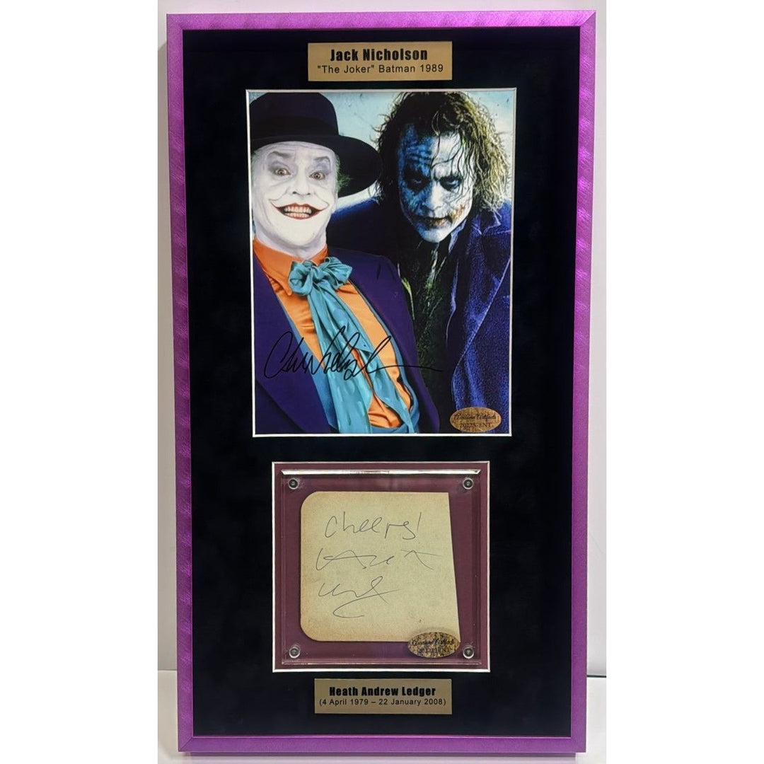 Jack Nicholson The Joker 8x10 photo signed with Heath Ledger cut signature signed and framed 15x24'' with proof