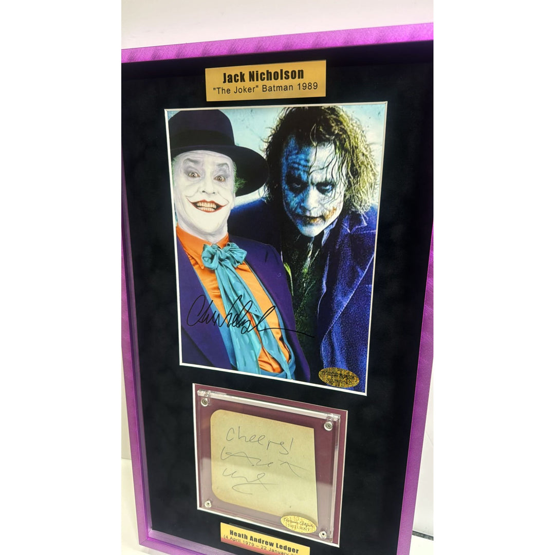 Jack Nicholson The Joker 8x10 photo signed with Heath Ledger cut signature signed and framed 15x24'' with proof