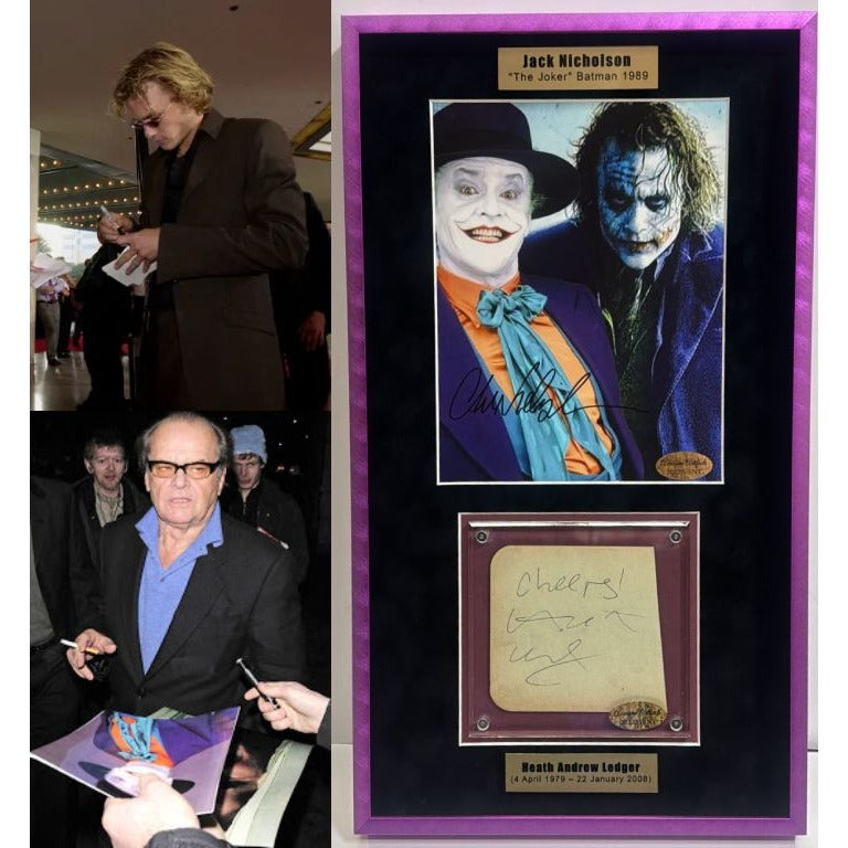 Jack Nicholson The Joker 8x10 photo signed with Heath Ledger cut signature signed and framed 15x24'' with proof