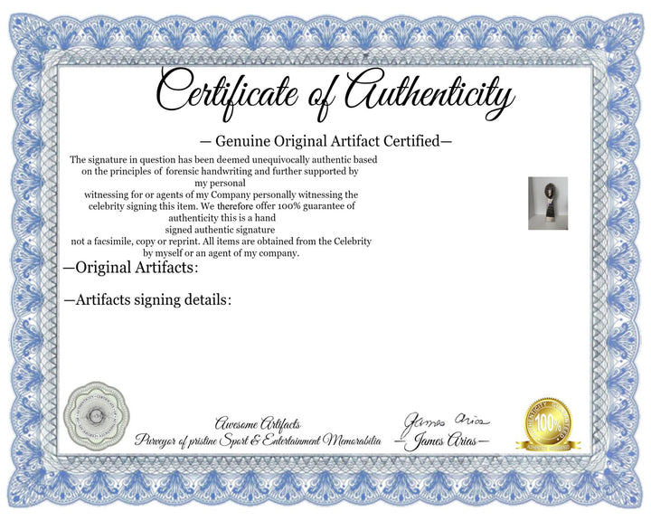 Awesome Artifacts certificate of authenticity for Seattle Seahawks Lombardi trophy