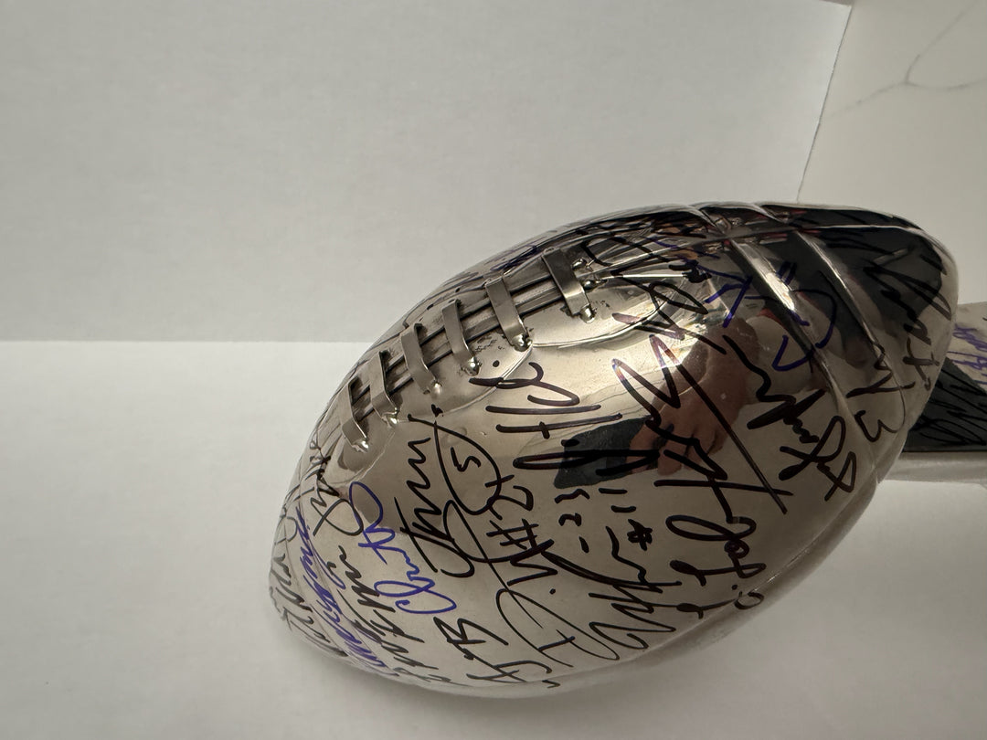 Close-up of signatures on Seattle Seahawks Lombardi trophy