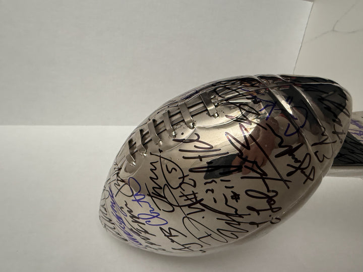 Close-up of signatures on Seattle Seahawks Lombardi trophy