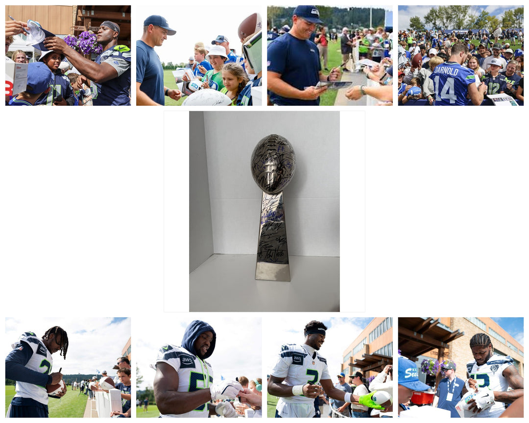 Seattle Seahawks signing photo proof collage with Lombardi trophy center