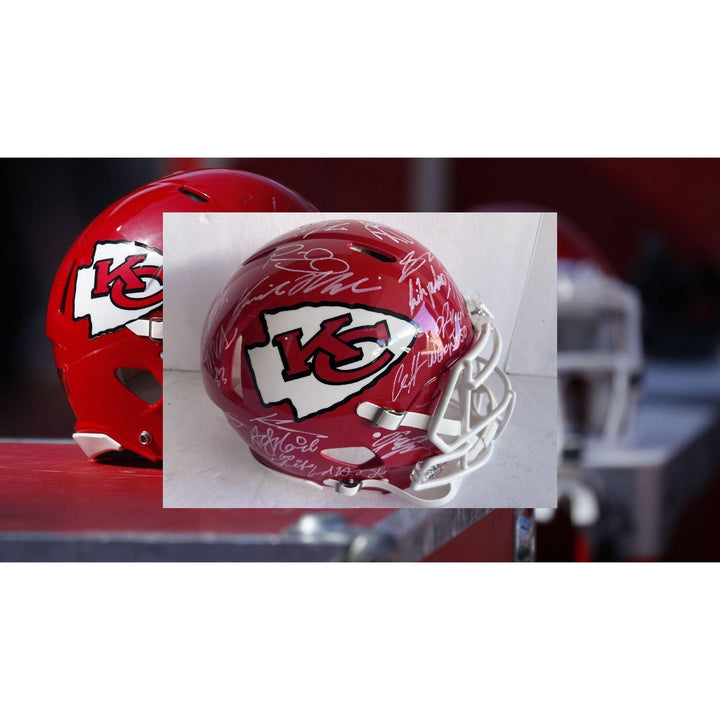 Kansas City Chiefs Patrick Mahomes Travis Kelce Chris Jones Andy Reid 2023-24 authentic helmet team signed with proof