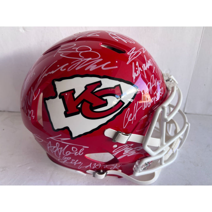 Kansas City Chiefs Patrick Mahomes Travis Kelce Chris Jones Andy Reid 2023-24 authentic helmet team signed with proof