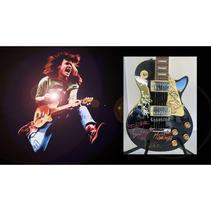 Van Halen vintage black les paul electric guitar Eddie & Alex Van Halen, Michael Anthony, David Lee Roth Sammy Hagar signed with proof..