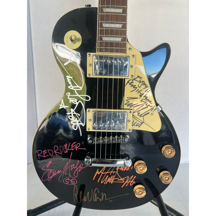 Van Halen vintage black les paul electric guitar Eddie & Alex Van Halen, Michael Anthony, David Lee Roth Sammy Hagar signed with proof..