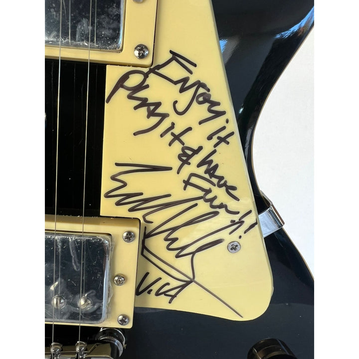 Van Halen vintage black les paul electric guitar Eddie & Alex Van Halen, Michael Anthony, David Lee Roth Sammy Hagar signed with proof..