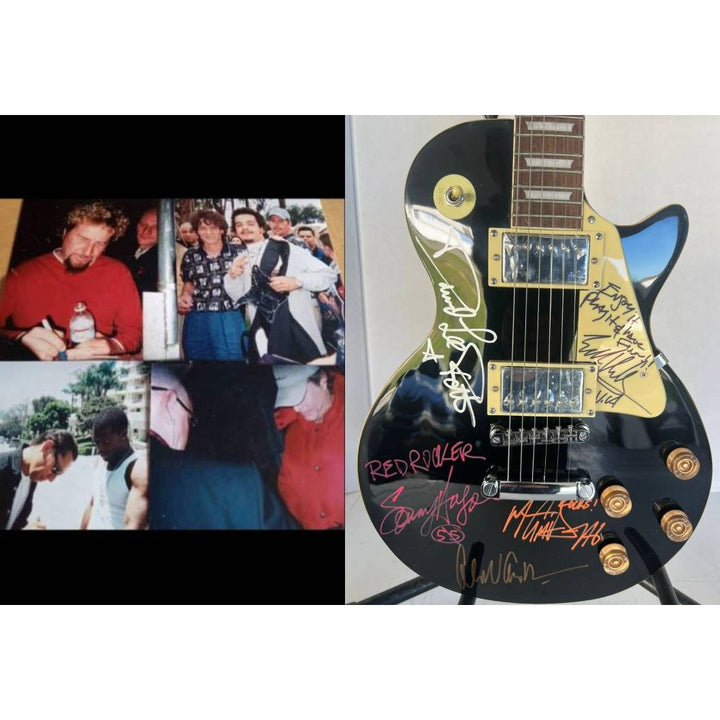 Van Halen vintage black les paul electric guitar Eddie & Alex Van Halen, Michael Anthony, David Lee Roth Sammy Hagar signed with proof..
