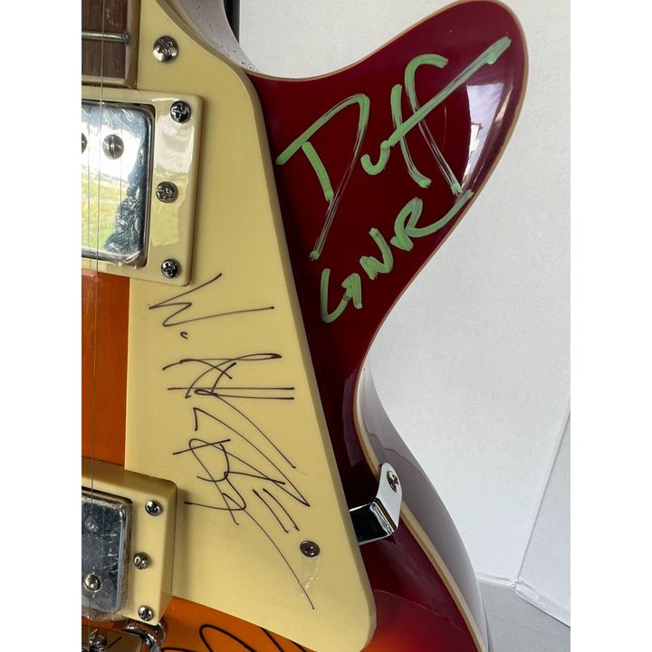 Guns N Roses Axl Rose, Matt Sorum w/ sketch, Slash w/ sketch, Izzy Stradlin, Duff McKagan, Steve Adler cherry les paul electric guitar