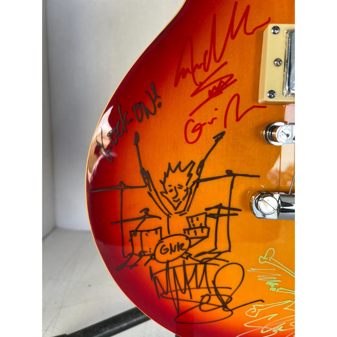 Guns N Roses Axl Rose, Matt Sorum w/ sketch, Slash w/ sketch, Izzy Stradlin, Duff McKagan, Steve Adler cherry les paul electric guitar