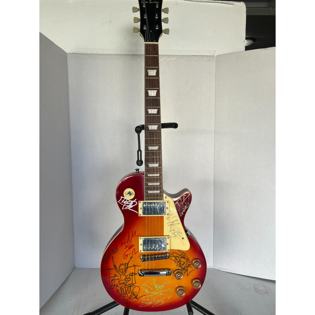 Guns N Roses Axl Rose, Matt Sorum w/ sketch, Slash w/ sketch, Izzy Stradlin, Duff McKagan, Steve Adler cherry les paul electric guitar
