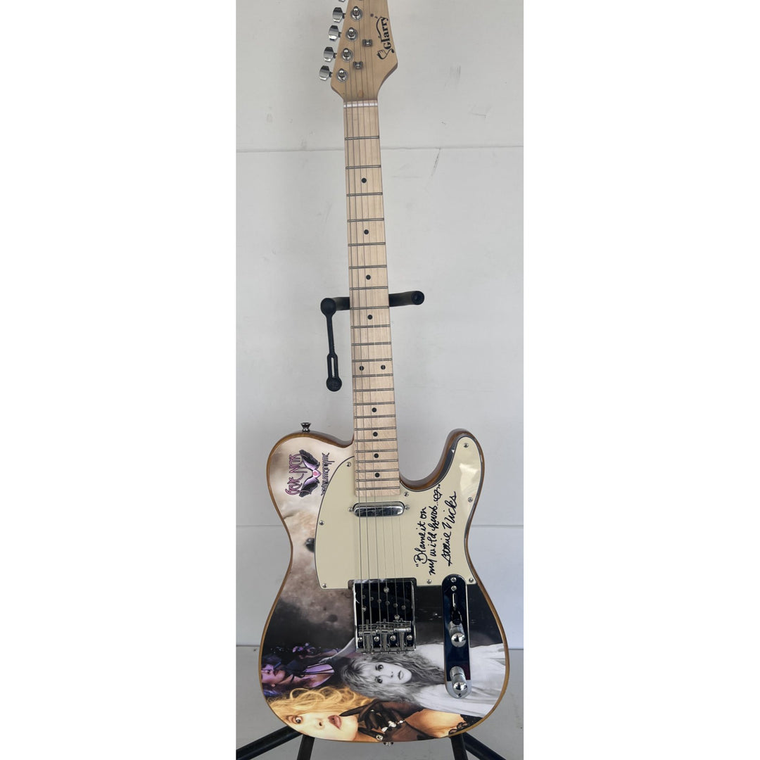Stevie Nicks Fleetwood Mac with inscription one of a kind full size electric guitar signed with proof.