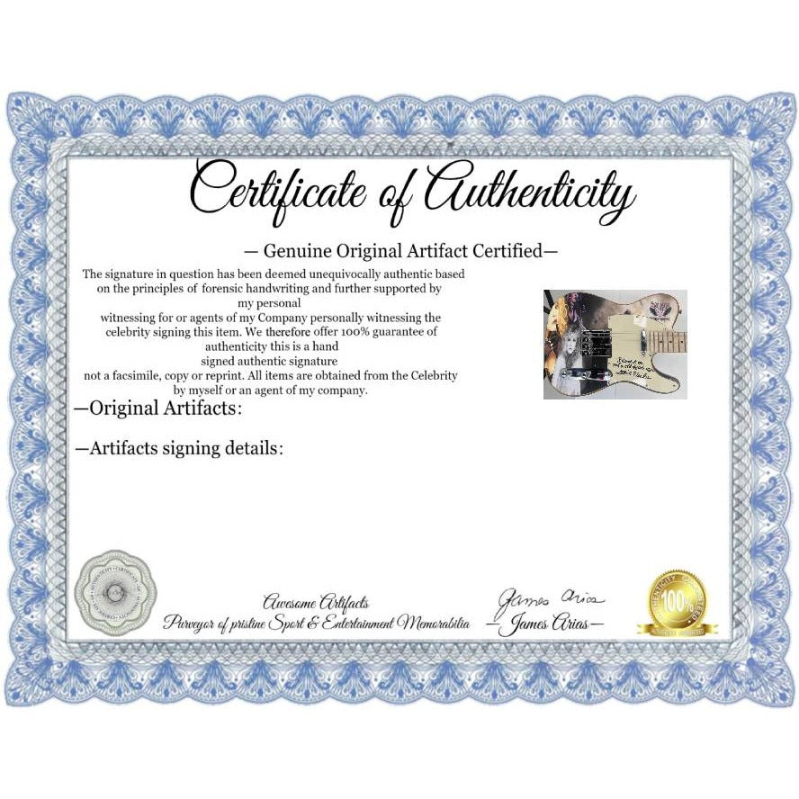 Stevie Nicks Fleetwood Mac with inscription one of a kind full size electric guitar signed with proof.