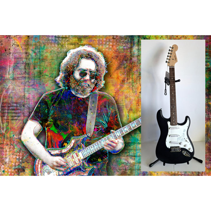 Jerry Garcia Grateful Dead Co-Founder with sketch Fender Stratocaster Squier electric guitar signed with proof