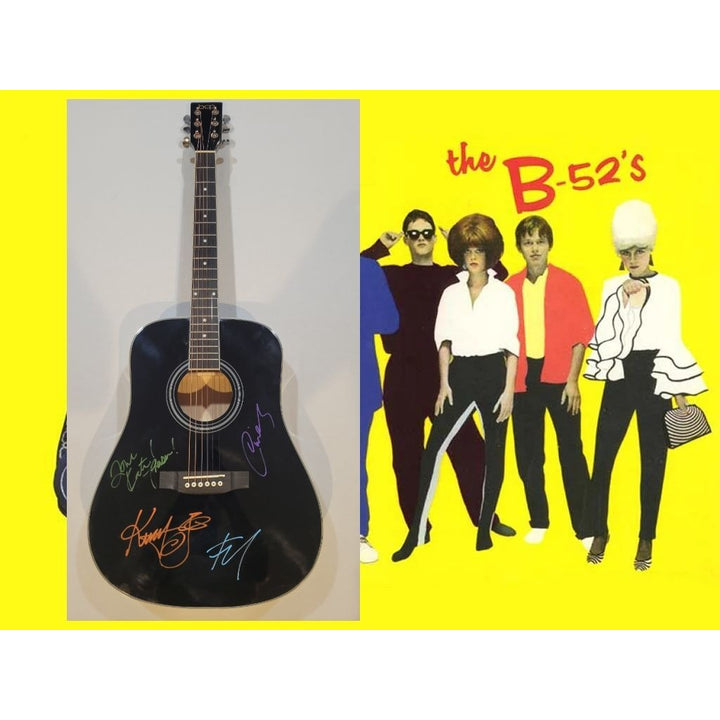 B-52s Fred Schneider, Kate Pierson, Keith Strickland, and Cindy Wilson full size acoustic guitar signed with proof Awesome Artifacts