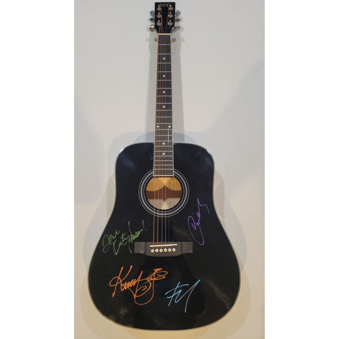B-52s Fred Schneider, Kate Pierson, Keith Strickland, and Cindy Wilson full size acoustic guitar signed with proof Awesome Artifacts