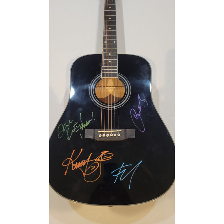 B-52s Fred Schneider, Kate Pierson, Keith Strickland, and Cindy Wilson full size acoustic guitar signed with proof Awesome Artifacts