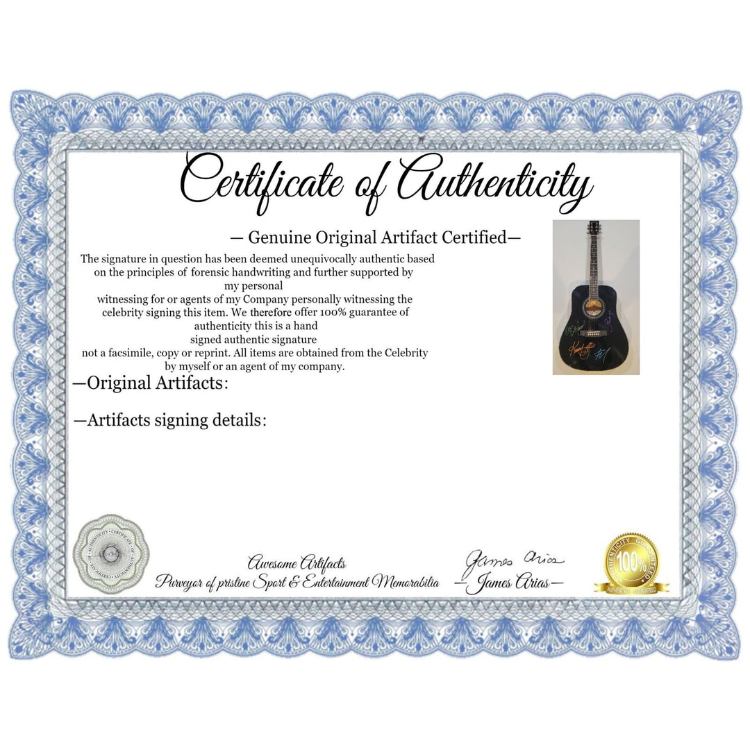 B-52s Fred Schneider, Kate Pierson, Keith Strickland, and Cindy Wilson full size acoustic guitar signed with proof Awesome Artifacts