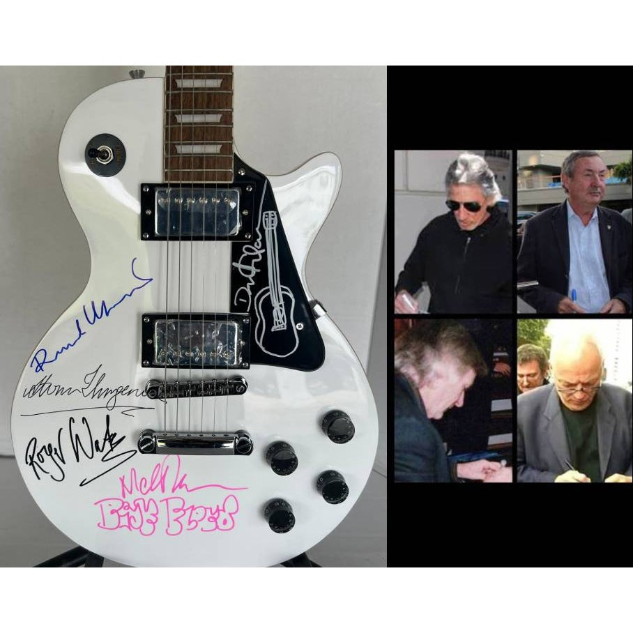 David Gilmour, Roger Waters, Nick Mason, Richard Wright, Storm Thorgerson Pink Floyd White Les Paul electric guitar signed