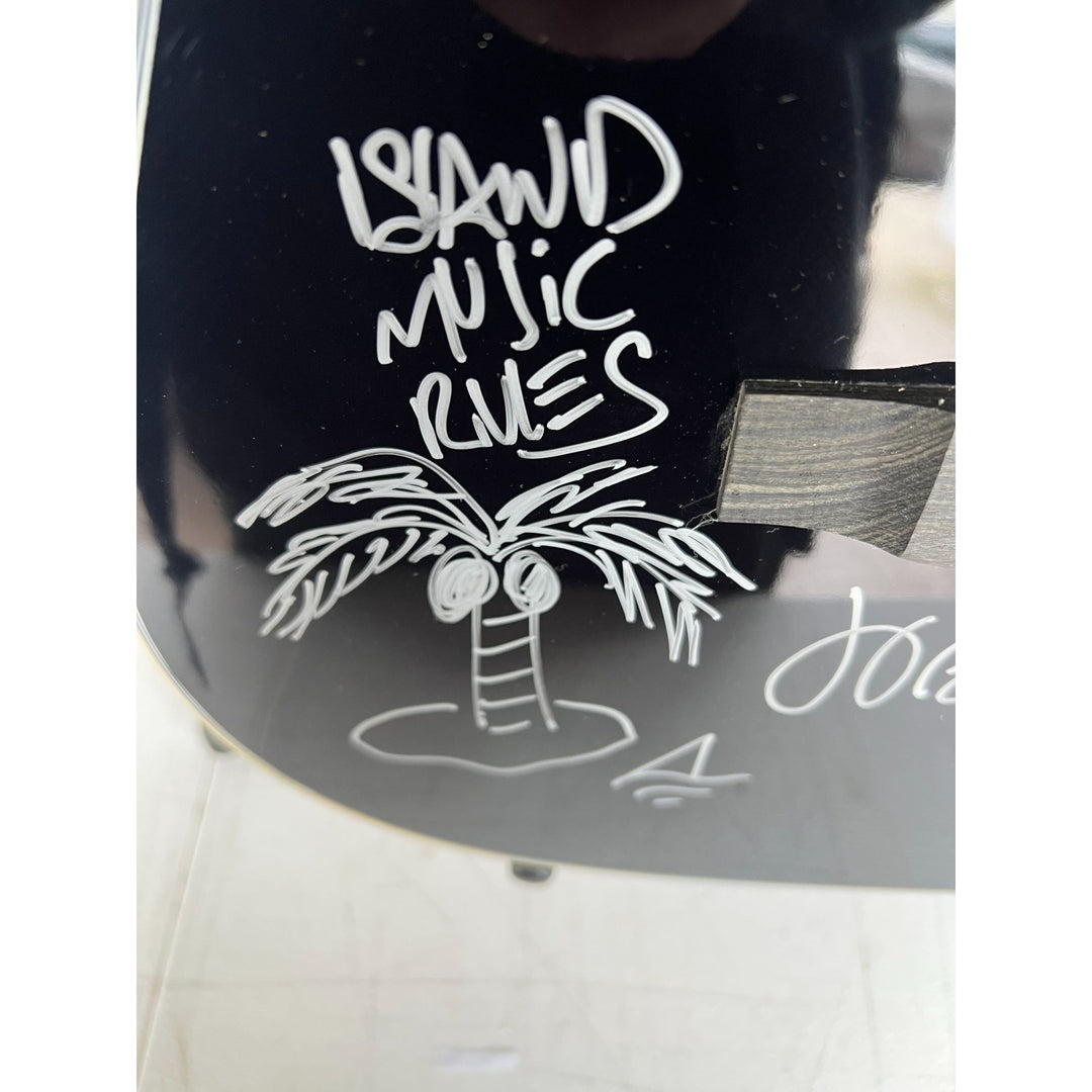 Jimmy Buffett full size acoustic guitar signed with sketch & proof