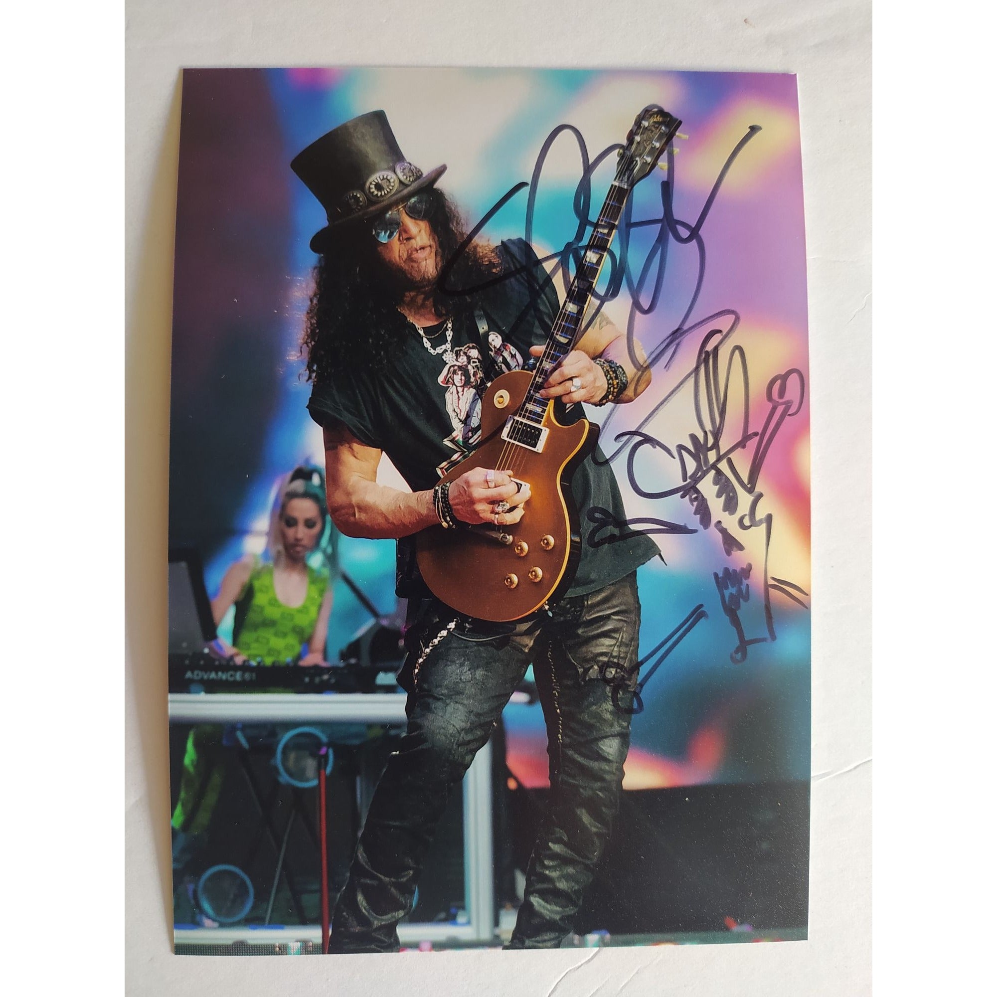 Slash of Guns and Roses Saul Hudson sign with Sketch 5x7 photo with