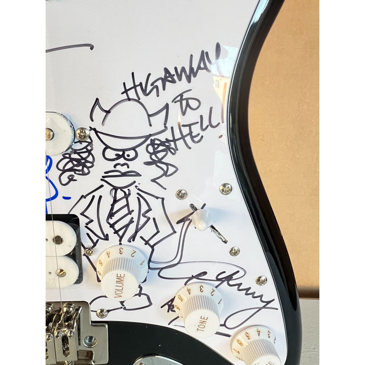 "Slash" Saul Hudson, Keith Richards & Angus Young with sketch  full size Stratocaster electric guitar signed with proof