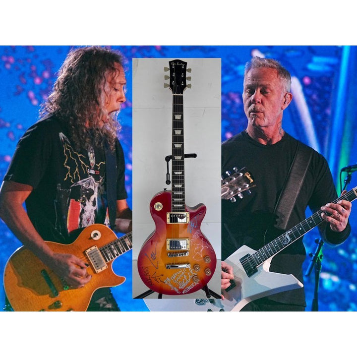 Metallica James Hetfield Lars Ulrich Kirk Hammett Robert Trujillo Jason Newsted vintage les paul signed with proof (one of a kind).