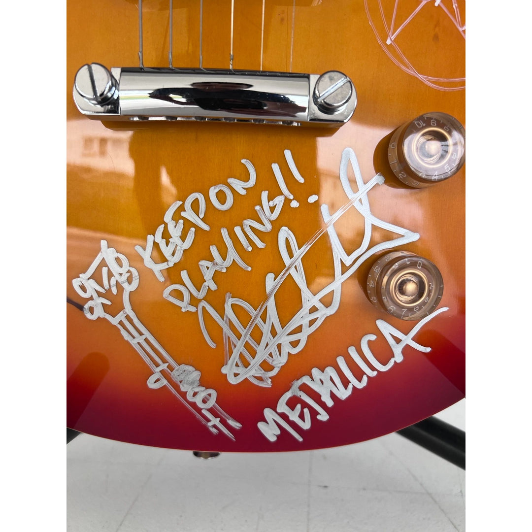 Metallica James Hetfield Lars Ulrich Kirk Hammett Robert Trujillo Jason Newsted vintage les paul signed with proof (one of a kind).