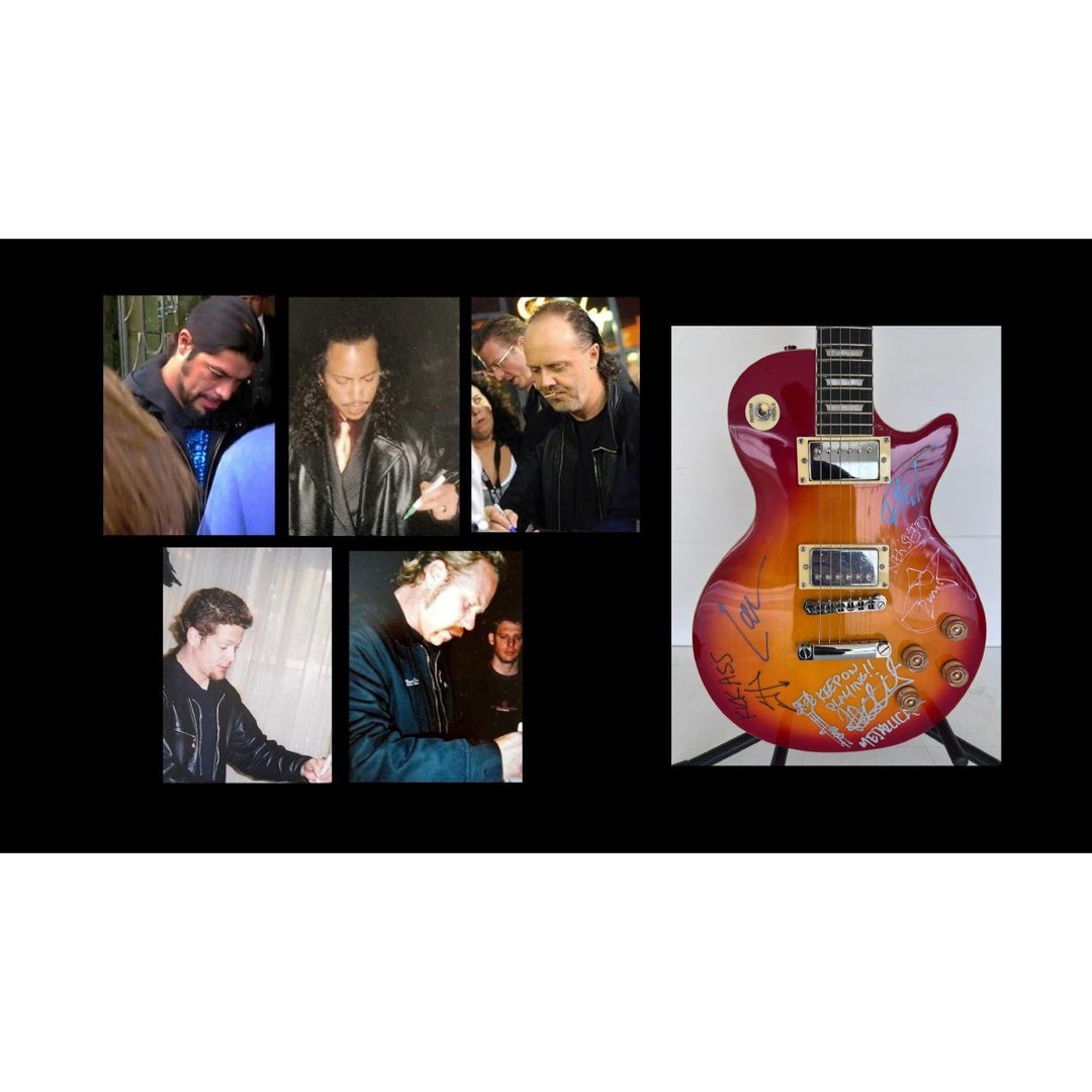 Metallica James Hetfield Lars Ulrich Kirk Hammett Robert Trujillo Jason Newsted vintage les paul signed with proof (one of a kind).