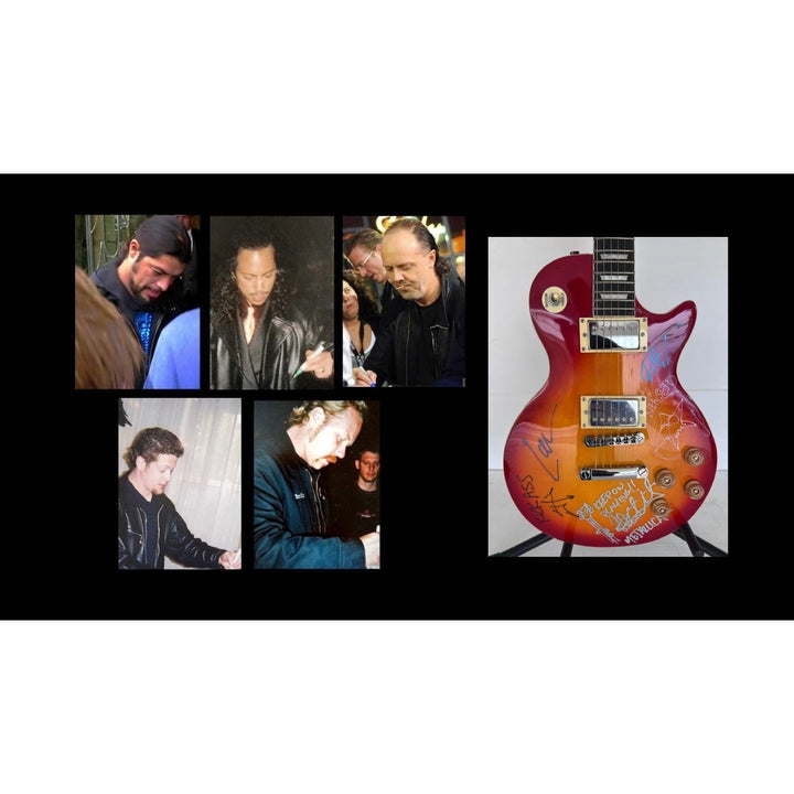 Metallica James Hetfield Lars Ulrich Kirk Hammett Robert Trujillo Jason Newsted vintage les paul signed with proof (one of a kind).