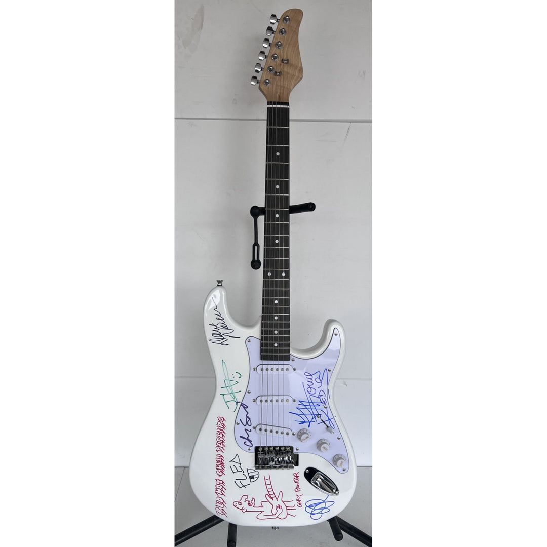 Red Hot Chili Peppers Anthony Kiedis Chad Smith Flea full size electric guitar signed and inscribed with proof.