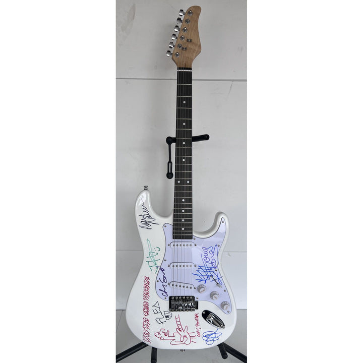 Red Hot Chili Peppers Anthony Kiedis Chad Smith Flea full size electric guitar signed and inscribed with proof.